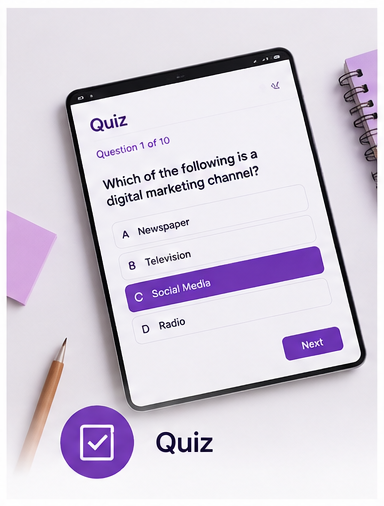 Interactive quiz question shown on a tablet screen